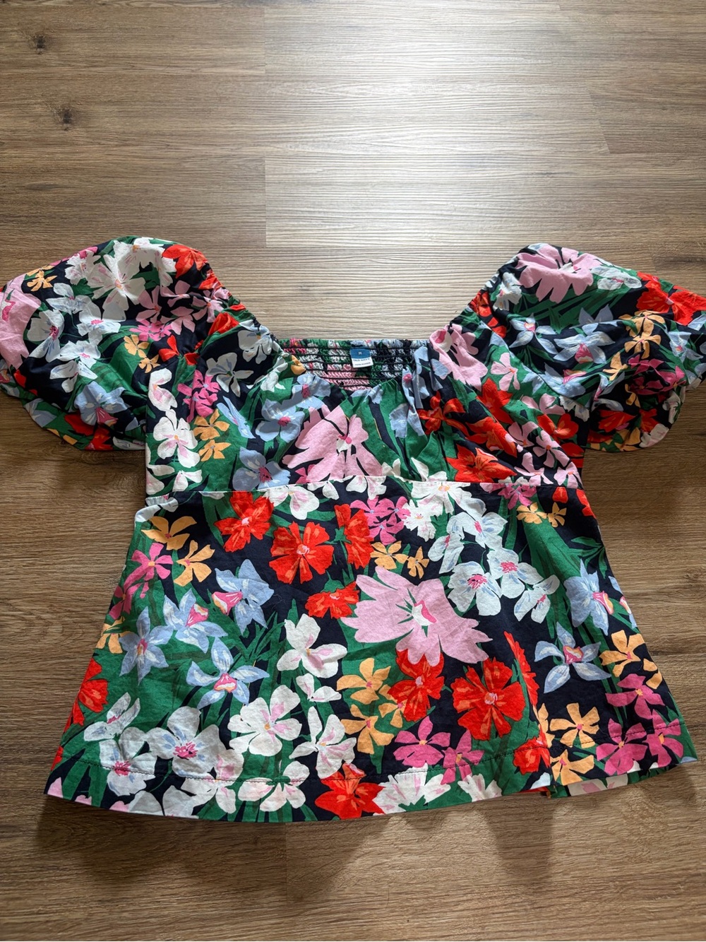 Old Navy Black Floral Puff-Sleeve Blouse - Multi Color